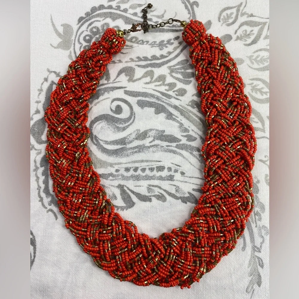 Vintage Multi Strand Seed‎ Bead Braided Artisan Choker Necklace